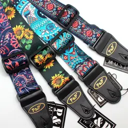 Correia para guitarra com estampa, cinta para guitarra de poliéster, girassol da flor nacionais, acessórios para instrumentos musicais - Image 1