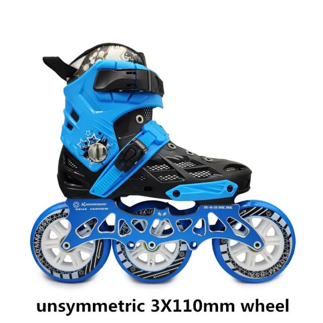 Patins de Velocidade para Meninas com Quadro de Liga PU, 3x110mm, EU 34-36, Ideal para Maratona e Corrida de Rua, Branco e Azul, Dureza 85A