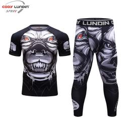 Mma roupas dos homens kickboxing treino 3d impressões mma t camisa + calças shorts muay thai bjj boxe esporte terno rashguard conjuntos de fitness - Image 2