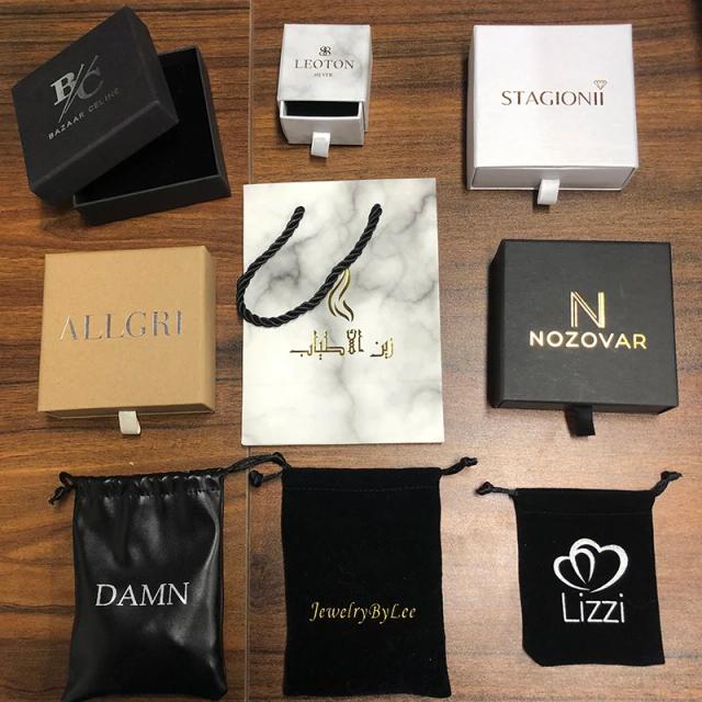 Caixa de Embalagem Personalizada com Logotipo para Joias em Veludo e Saco de Exibição para Brincos, Pulseiras e Colares