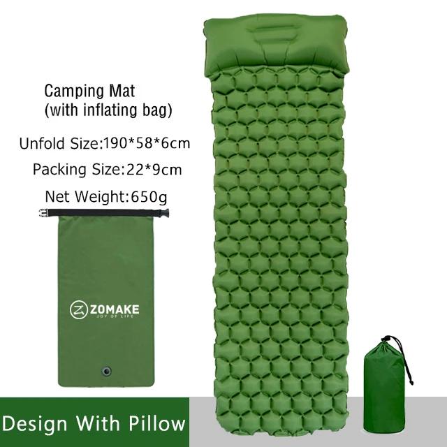 Colchão Inflável Ultraleve Zomake com Enchimento Rápido para Camping e Trekking Individual