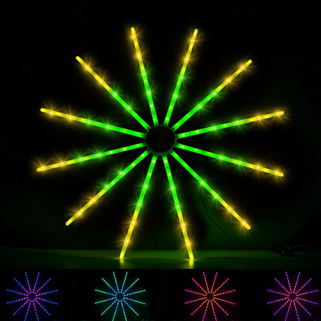 Iluminação Festiva: Fogo de Artifício com Luzes de Natal RGB WS2812B - 96 LEDs, Controle RF de 4 Teclas, 18 Modos, Decoração ao Ar Livre IP65, USB 5V