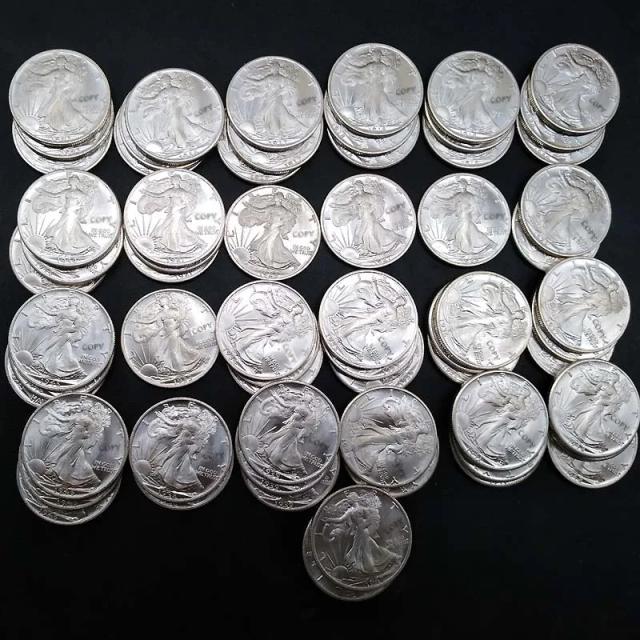 Coleção Completa de Réplicas de Moedas dos EUA: Half Dollar Walking Liberty 1920-1950, 63 Peças Exclusivas