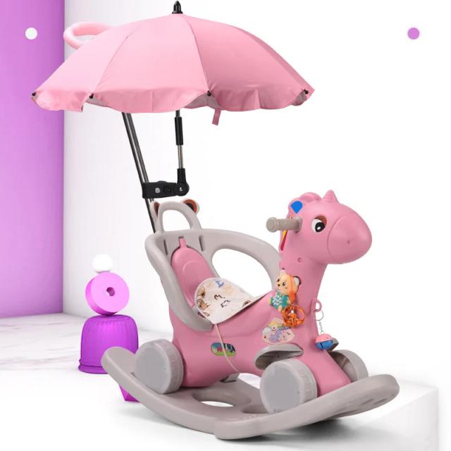 Cavalo de Balanço Infantil com Cinto de Segurança e Assento Musical em Plástico Reforçado
