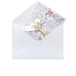 Convites de casamento 50 peças, elegante flor corte a laser cartão de convites de casamento cartão de renda de bolso personalizar convites cartão impressão decoração de festa - Image 3