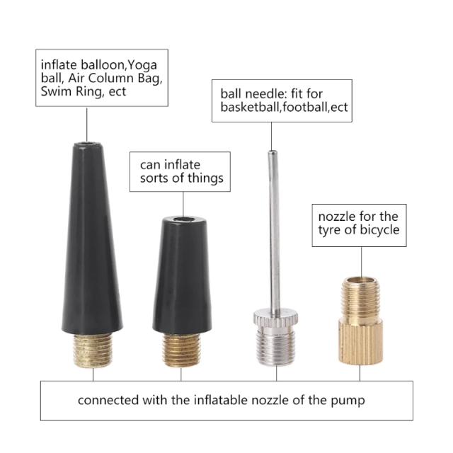 Conjunto de 4 Agulhas para Inflar Pneus de Bicicleta com Adaptador para Compressor de Ar