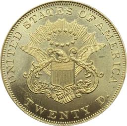 US No Motto Double Eagle 20 Dólares Moeda, 1851 1852 1853 1854 1855 1856 1857 1858 1860 1861 1862 1863 1864 1865, US - Image 2