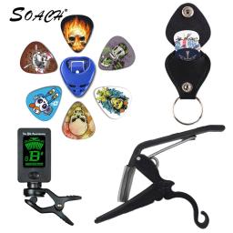 Soach kit de ferramentas super valor para guitarra, afinador de violão + capo + plectrum suporte + chaveiro + 6 cores palhetas acessórios peças de guitarra - Image 1