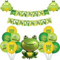 Bonito sapo folha balões crianças feliz aniversário decoração da festa primavera desenhos animados verde animal banner cupcake toppers ballon combo brinquedo presente - Image 1