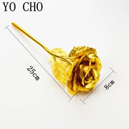 Galáxia rosa eterna 24k folha de flor de ouro plástico rosas artificiais dia dos namorados presente beleza flores douradas para a decoração do casamento - Image 5