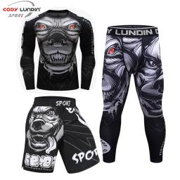Mma roupas dos homens kickboxing treino 3d impressões mma t camisa + calças shorts muay thai bjj boxe esporte terno rashguard conjuntos de fitness - Image 3