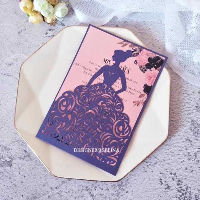 Convites personalizados para casamento em rosa claro - 50 unidades de impressão DIY doces