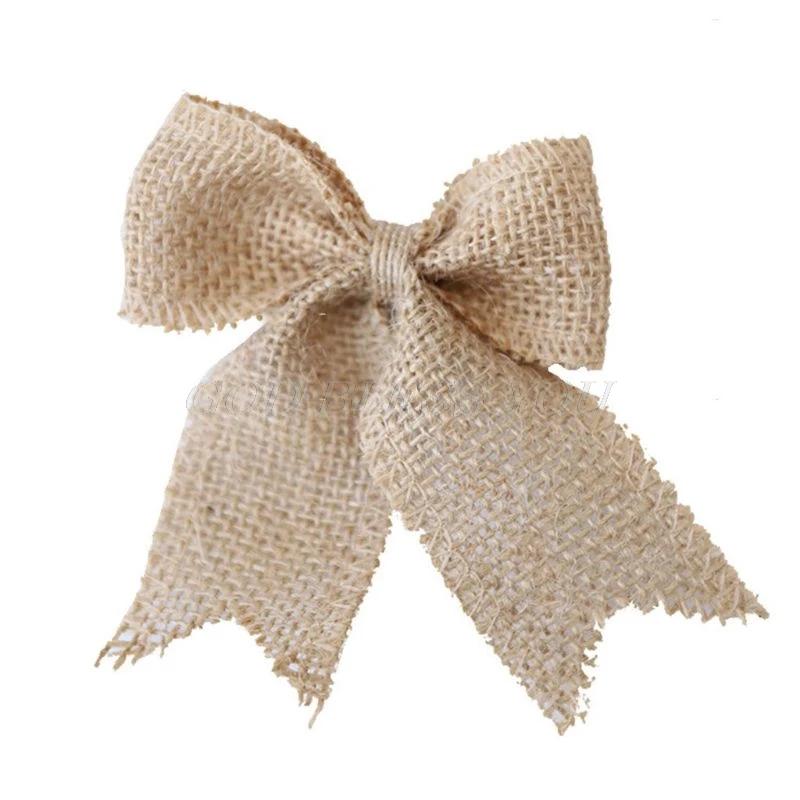 Enfeite de serapilheira de juta, artesanato simples e rústico, amarras de renda, laço de árvore de natal, decoração de casamento de costura - Image 1