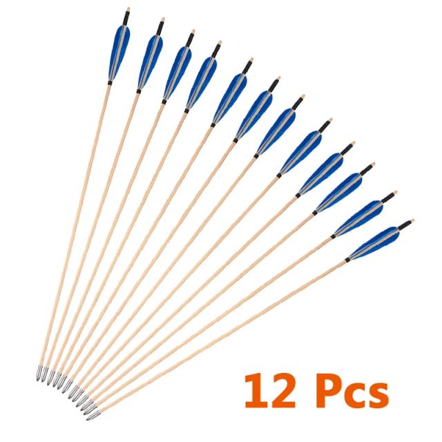 Flechas de Madeira Artesanais com Penas Reais para Arco Recurvo - Conjunto para Caça Tradicional de Longo Alcance, Disponível em 6 ou 12 Unidades, 80cm e 8mm