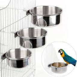 Aço inoxidável Papagaio Alimentação Cup, Pássaro Prato De Comida, Gaiola De Água Tigela, Braçadeira Titular, Cockatiel Periquito Periquito - Image 1