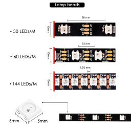 Fita LED com controle Bluetooth, fita flexível da lâmpada, RGB 5050 String, USB, luz de fundo da TV, decoração da festa, DC 5V, WS2812B, 1m-5m - Image 2