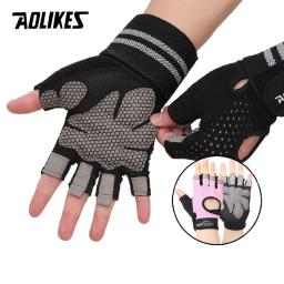 Luva de academia aolikes, luvas de silicone antiderrapante para academia, levantamento de peso, com envoltório para o pulso, para treino de crossfit, para homens e mulheres - Image 1