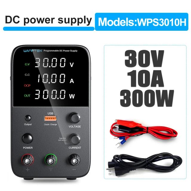 Wanptek Fonte de Alimentação DC Ajustável 30V 10A Digital LED Banco de Laboratório