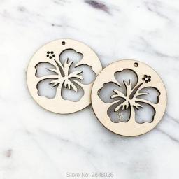 Enfeites de etiquetas de flor hibisco natural cortados a laser diy, decoração de casamento, decoração de festas, joias de madeira, anéis de orelha diy - Image 4