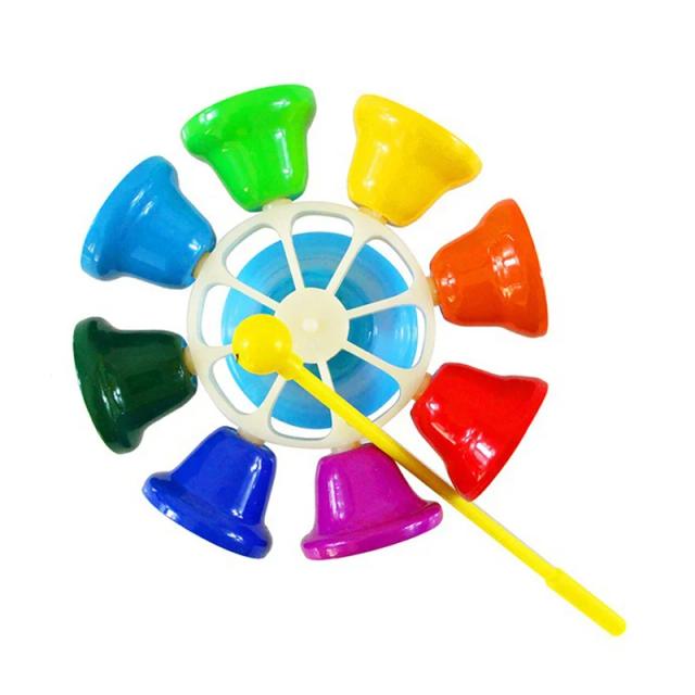 Conjunto Arco-Íris de Instrumentos de Percussão para Crianças com Chocalho Rotativo de 8 Tons e Sino de Mão - Presente Musical Educativo para Iniciantes
