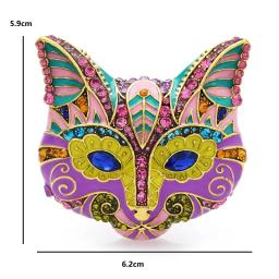 Wuli & baby grande pesado multicolorido esmalte cabeça de gato broches strass animal feminino festa broche pinos 2021 moda jóias presente - Image 2