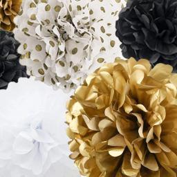 Papel de seda artesanal, flores de pompoms para festa de aniversário de casamento, chá de bebê, decoração artesanal, dourado e branco, decoração de bola de papel - Image 2