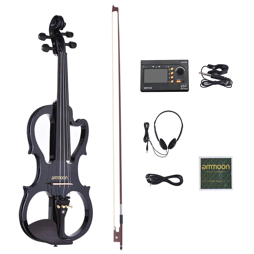 Violino Elétrico Silencioso 4/4 Ammoon com Arco, Case Duro, Sintonizador, Fones de Ouvido e Corda Extra