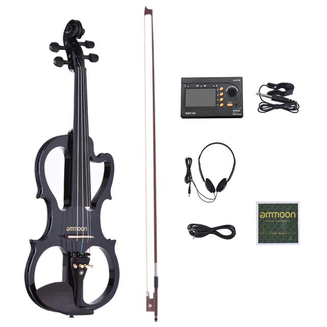 Violino Elétrico Silencioso 4/4 Ammoon com Arco, Case Duro, Sintonizador, Fones de Ouvido e Corda Extra