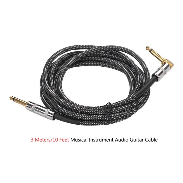 Cabo de Guitarra Reto Banhado a Ouro 3 Metros com Plugues TS 1/4" para Instrumentos Musicais