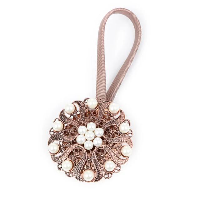 Prendedor de cortina floral com fecho magnético de pérolas para uma decoração elegante da sua casa