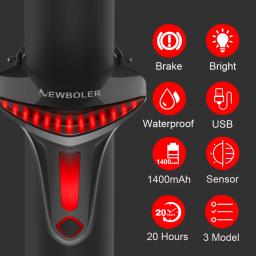NEWBOLER sensoring freio de bicicleta luz da cauda estrela auto parar usb luzes led ciclismo lanterna traseira para acessórios da bicicleta - Image 1