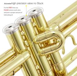 Aisiweier Gold Brass Trumpet Set, trompete Bb padrão, estojo rígido, luvas, 7 C bocal, apto para estudantes, ATR-380 - Image 5