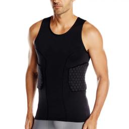Protetor de costela masculina colete acolchoado, camisa de compressão, colete de treinamento com 3 almofadas, equipamento de proteção para futebol, futebol, basquete, hóquei - Image 1