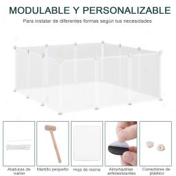 PawHut Small Animal Fence, Gaiola metálica modular, 12 painéis, 24 conectores, coelhos e cachorros, branco, 105x105x45 cm - Image 4