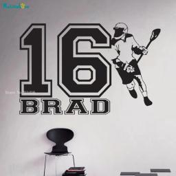 Adesivos de parede personalizados com números grandes e nome personalizado, lacrosse, decalques removíveis, sportsman, pôster murais para casa it3953 - Image 1