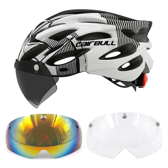 Capacete de Ciclismo Unissex com Luz LED - Ideal para Estrada e MTB, Tamanhos 54-62cm, Viseira e Acessórios Inclusos
