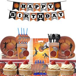 Conjunto de artigos para festas de basquete banner pratos copos guardanapos toalha de mesa bolo toppers tema esporte festa de aniversário decoração meninos - Image 3