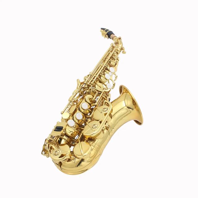 Botões de Latão para Saxofone Soprano em Padrão Dourado com Design Elegante em Concha Branca Pearlescente e Curva Bb