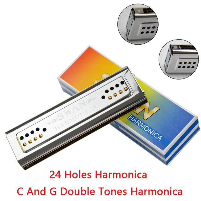 Ventiladores para Harmônica de 24 Buracos em C e G, com Tons Duplos e Concha de Aço Inoxidável para Som Claro e Grande Volume
