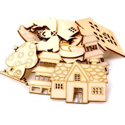 5 pçs casa de madeira laço padrão natural scrapbooking artesanato para enfeites artesanal diy decoração de casa 60-100mm - Image 1