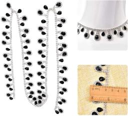 Strass borla chain, 1 jarda de vidro preto gota colar franja guarnição para artesanato decoração diy festa casamento nupcial enfeite - Image 6