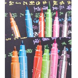 12pçs conjunto de canetas de pincel de tinta de metal, canetas de ponta dupla, metálica, desenho, arte, marcador, letras de mão, caligrafia, pintura a6912 - Image 5