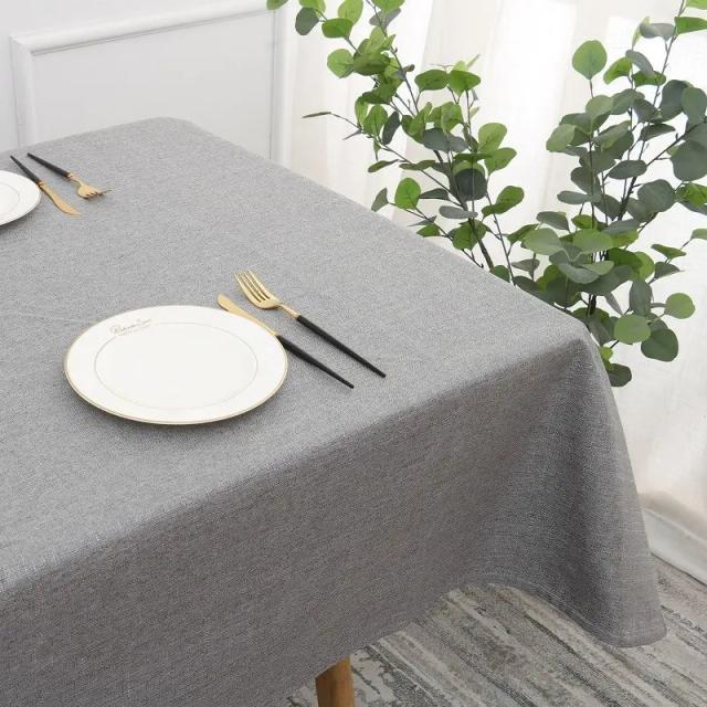 Toalha de Mesa Retangular Bege e Cinza para Festa de Aniversário e Varanda