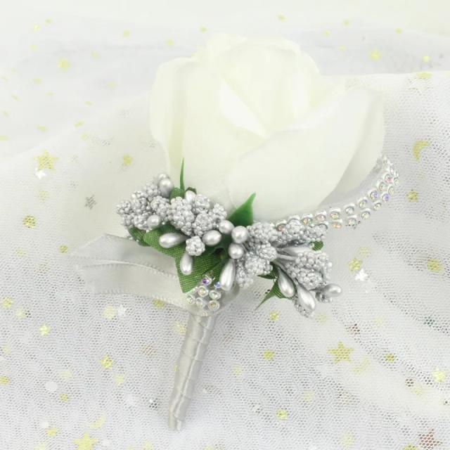 Broches de Rosa de Seda para Casamentos: Buttonhole Elegantes para Homens e Mulheres