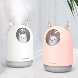 Bonito Pet Ultrasonic Air Umidificador, Eletrodomésticos, USB, Cool Mist, Aroma, Difusor de Óleo, Cor Romântica, Lâmpada LED, 300ml - Image 1
