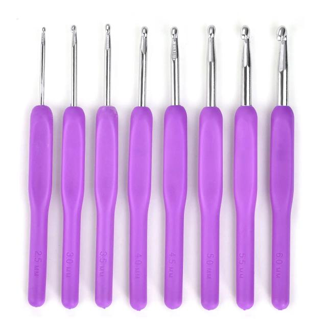 Conjunto de 8 Agulhas de Crochê de Plástico Macio para Projetos DIY, Tamanhos de 2,5 a 6 mm