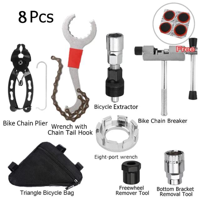 Kits de Ferramentas para Reparo de Bicicleta: 7 Peças Essenciais para Remoção de Volante, Disjuntor, Corrente e Manivela