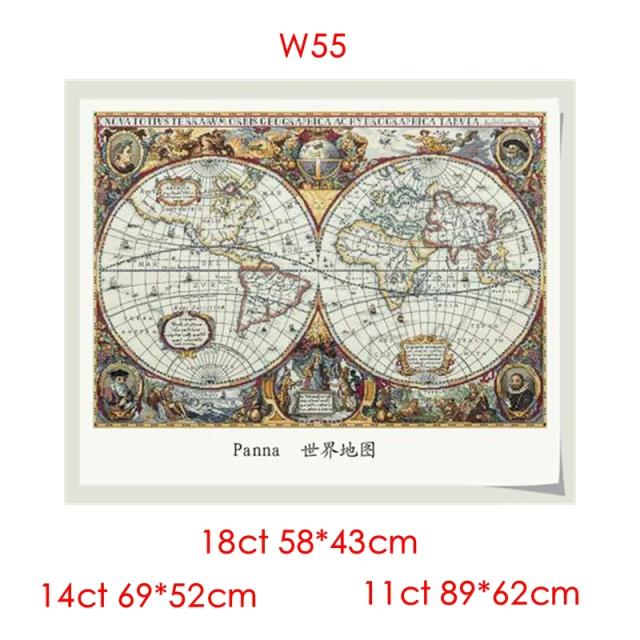 Kit Completo de Ponto Cruz com Pano Médio, Material Artesanal para Pintura Decorativa, Mapa do Mundo - 11CT