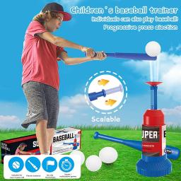 Esporte brinquedo de beisebol t-ball máquina de arremesso com 3 bolas de plástico 1 taco e lançador de bola crianças ao ar livre jogar exercício batting habilidade - Image 4