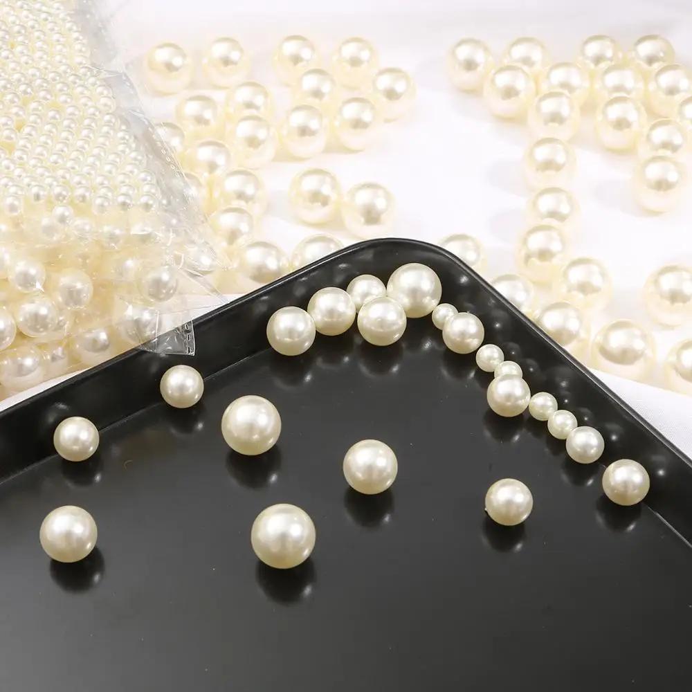 Contas de Pérola ABS Brancas Sem Furos para DIY - 10 a 1000 Peças Disponíveis em Vários Diâmetros (3mm a 18mm) para Acessórios de Joalheria e Artesanato